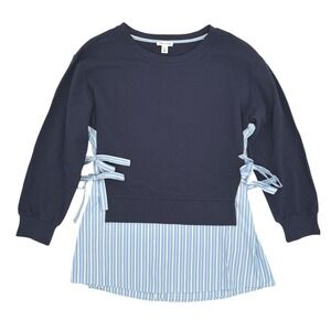 Tribal Women's Nautical Blue Striped Combo Knit Top Size Small NEW